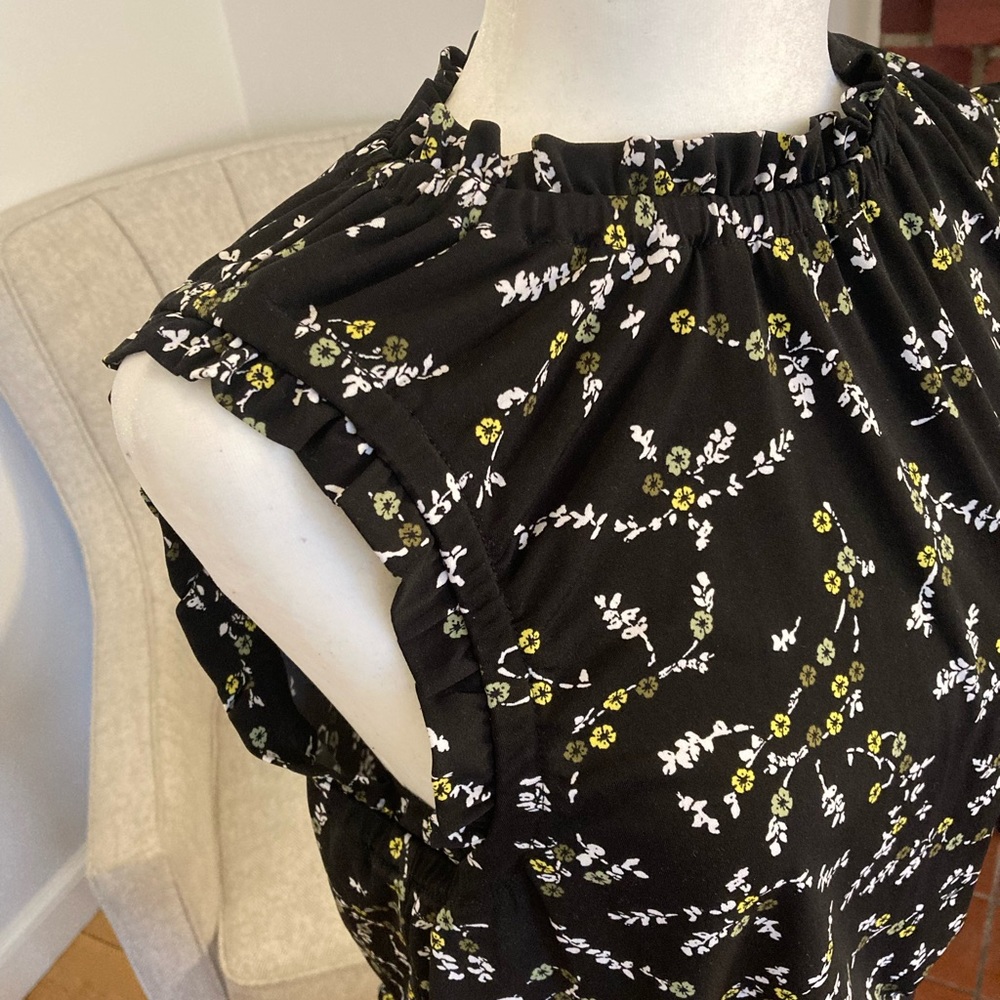 Michael Kors sleeveless black and floral ankle length dress